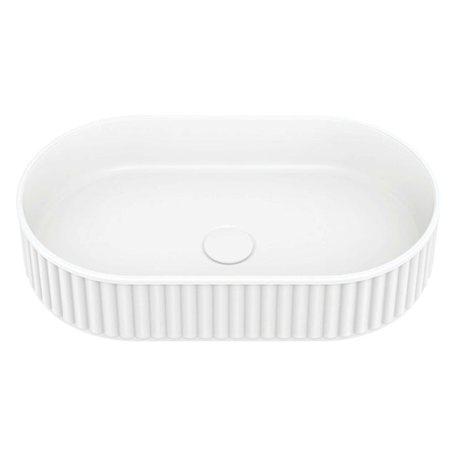 Fienza Minka Fluted Pill Shaped Solid Surface Basin 550x340x120mm Matte White Bathroom Basin Fienza Default Title