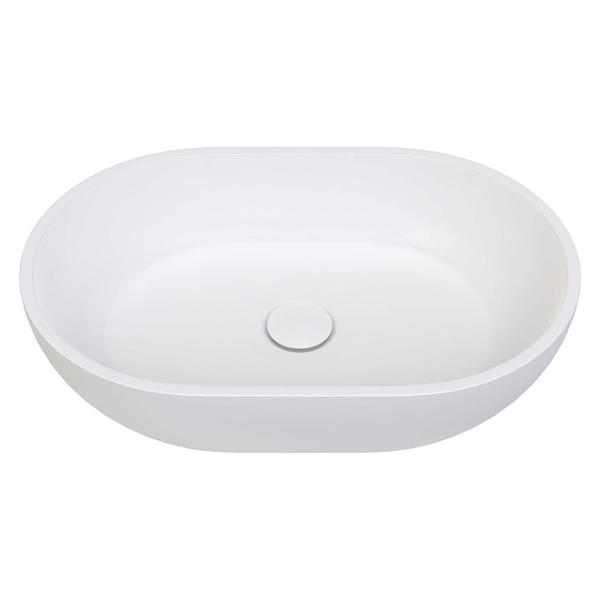 Fienza Nero Above Counter Cast Stone Basin 580x380x145mm Matte White Bathroom Basin Fienza Default Title