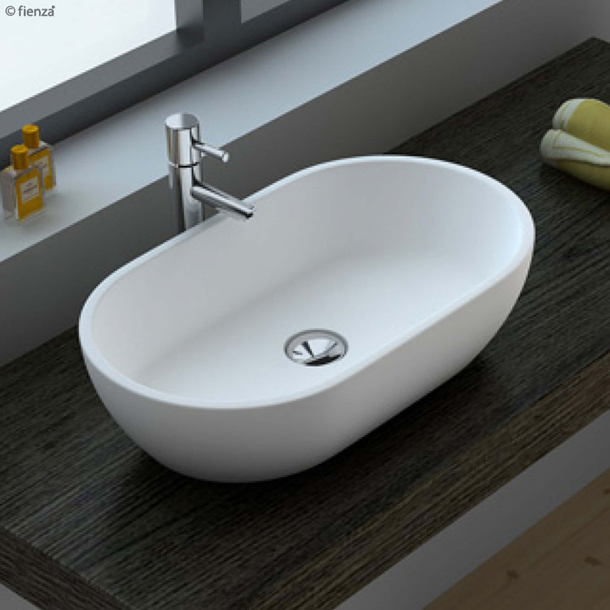 Fienza Nero Above Counter Cast Stone Basin 580x380x145mm Matte White Bathroom Basin Fienza