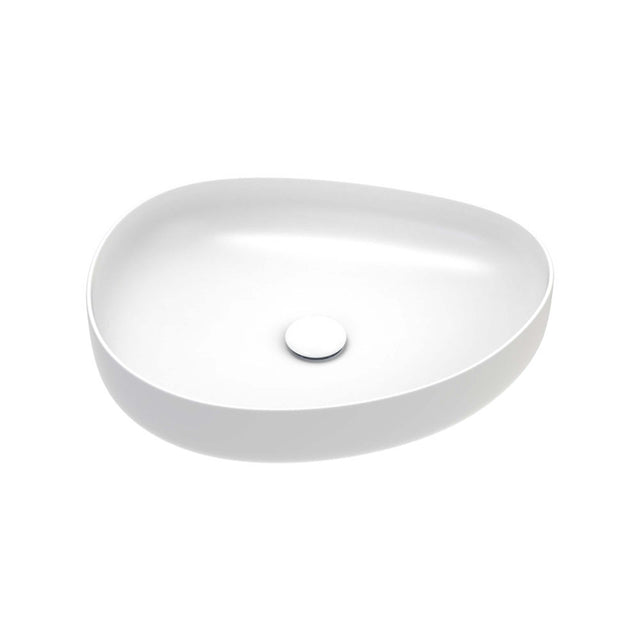 Fienza Pebble Medium Slim Edge Basin Ceramic 500x400x100mm Above Counter Matte White Bathroom Basin Fienza Default Title