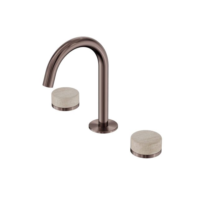 Nero Serenity Basin Set Arc Spout With Rome Travertine Handle Brushed Bronze Tapware Nero Default Title
