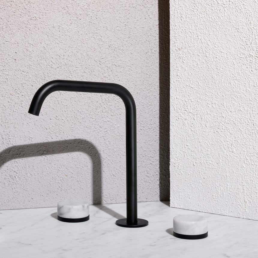 Nero Serenity Bath/Kitchen Set Edge Spout With Arabescato Corchia Handle Matte Black Tapware Nero