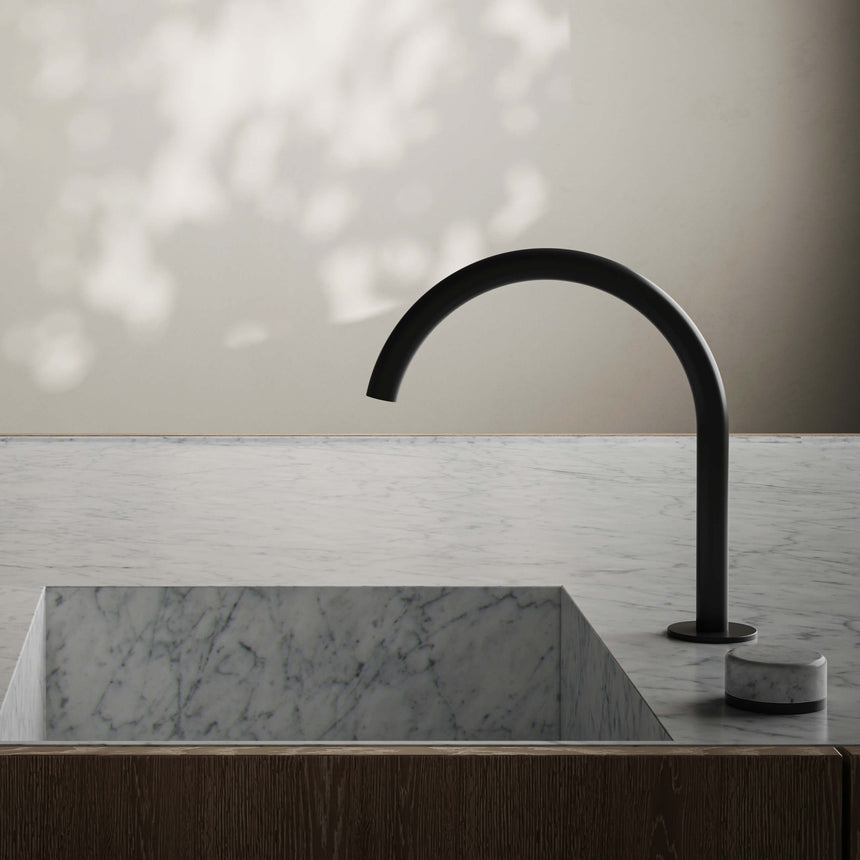 Nero Serenity Progressive Bath/Kitchen Mixer Arc Spout With Arabescato Corchia Handle Matte Black Tapware Nero