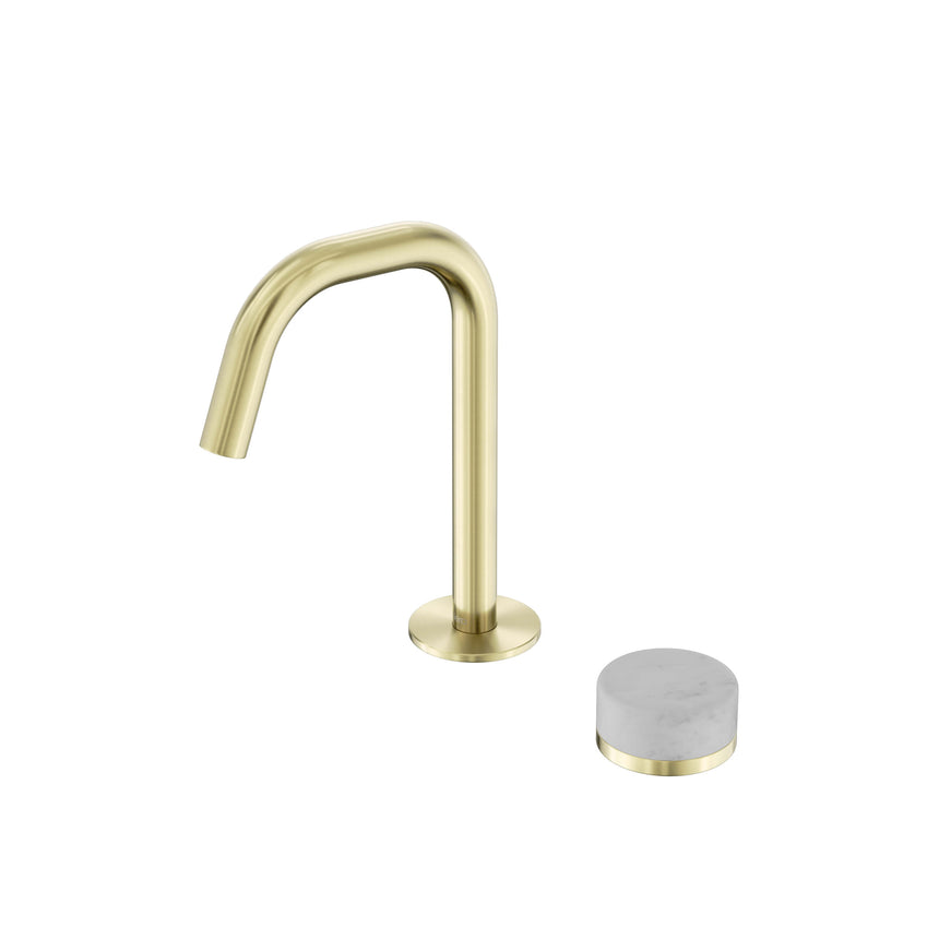 Nero Serenity Progressive Basin Mixer Edge Spout With Carrara Handle Brushed Gold Tapware Nero Default Title