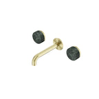 Nero Serenity Wall Basin Set 160mm Spout With Verde Alpi Handle Brushed Gold