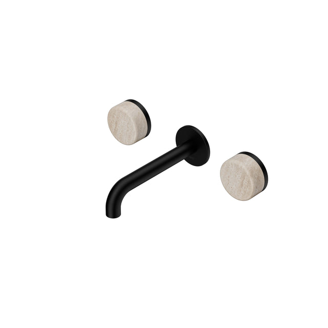 Nero Serenity Wall Basin Set 160mm Spout With Rome Travertine Handle Matte Black Tapware Nero Default Title