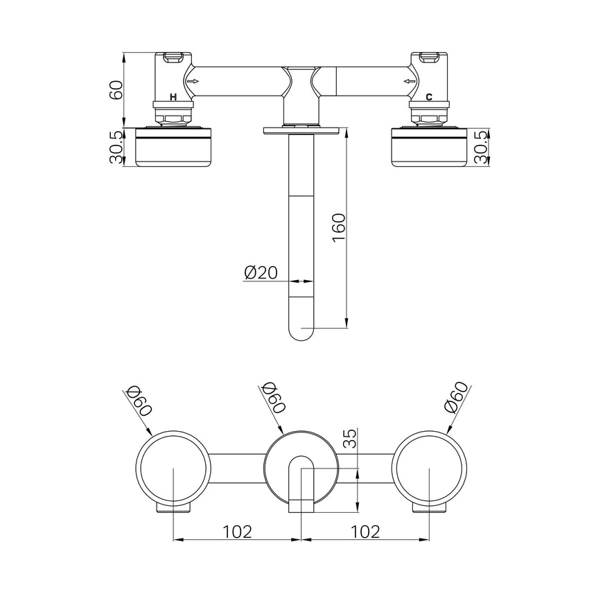 Nero Serenity Wall Basin Set 160mm Spout With Rome Travertine Handle Matte Black Tapware Nero