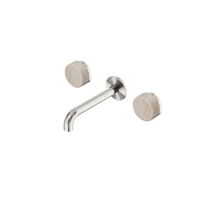 Nero Serenity Wall Basin Set 160mm Spout With Rome Travertine Handle Brushed Nickel Tapware Nero Default Title