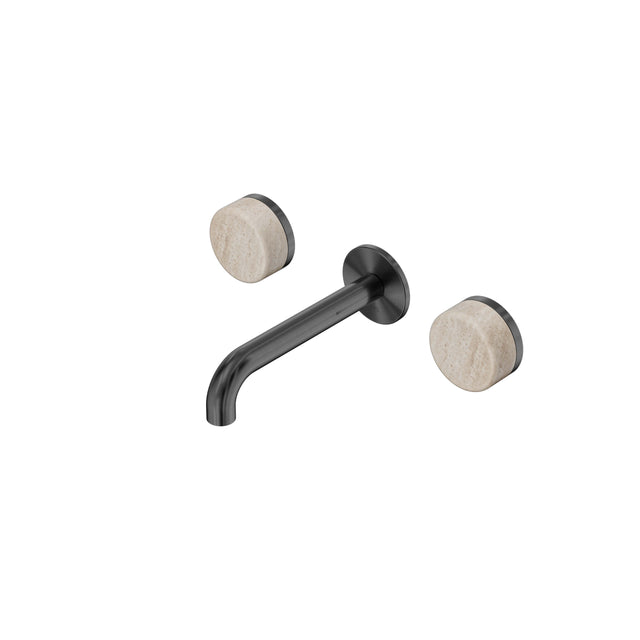 Nero Serenity Wall Basin Set 160mm Spout With Rome Travertine Handle Gun Metal Tapware Nero Default Title