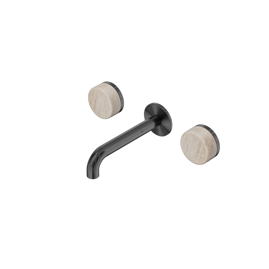 Nero Serenity Wall Basin Set 160mm Spout With Rome Travertine Handle Gun Metal Tapware Nero Default Title