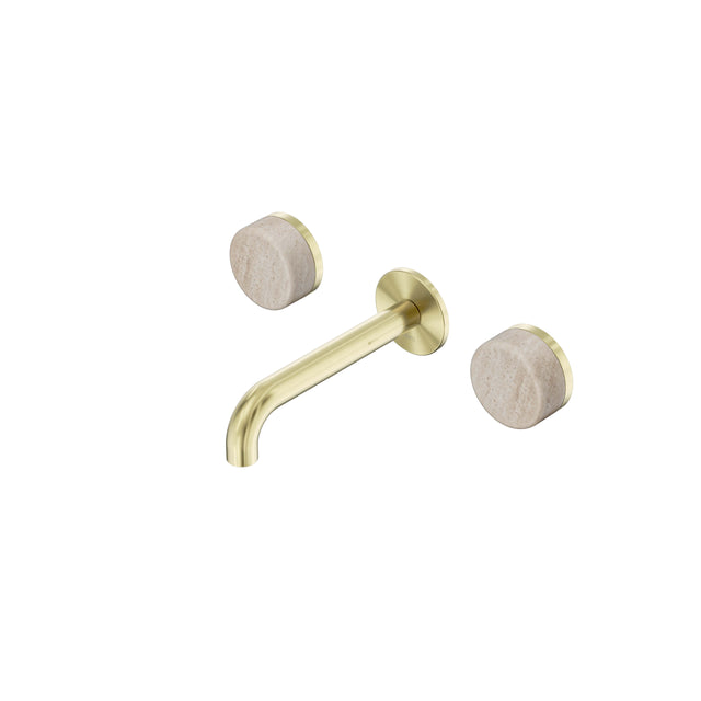 Nero Serenity Wall Basin Set 160mm Spout With Rome Travertine Handle Brushed Gold Tapware Nero Default Title