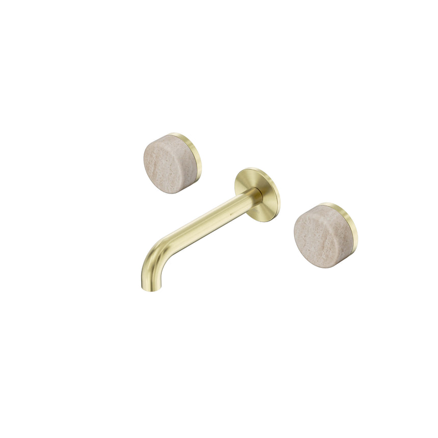 Nero Serenity Wall Basin Set 160mm Spout With Rome Travertine Handle Brushed Gold Tapware Nero Default Title