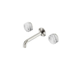 Nero Serenity Wall Basin Set 160mm Spout With Arabescato Corchia Handle Brushed Nickel
