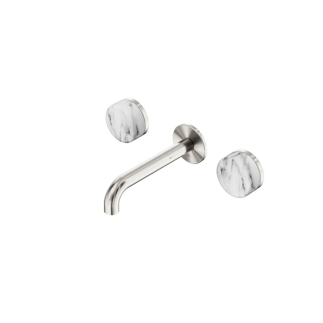 Nero Serenity Wall Basin Set 160mm Spout With Arabescato Corchia Handle Brushed Nickel Tapware Nero Default Title