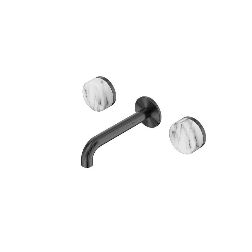 Nero Serenity Wall Basin Set 160mm Spout With Arabescato Corchia Handle Gun Metal Tapware Nero Default Title