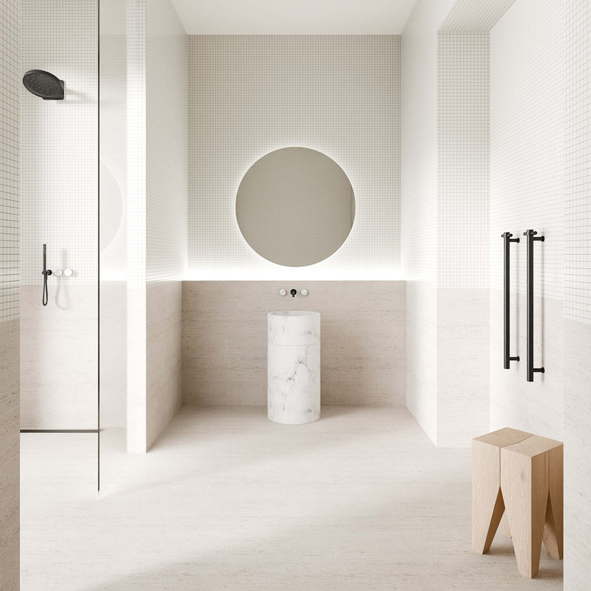 Nero Serenity Wall Basin Set 160mm Spout With Arabescato Corchia Handle Gun Metal Tapware Nero