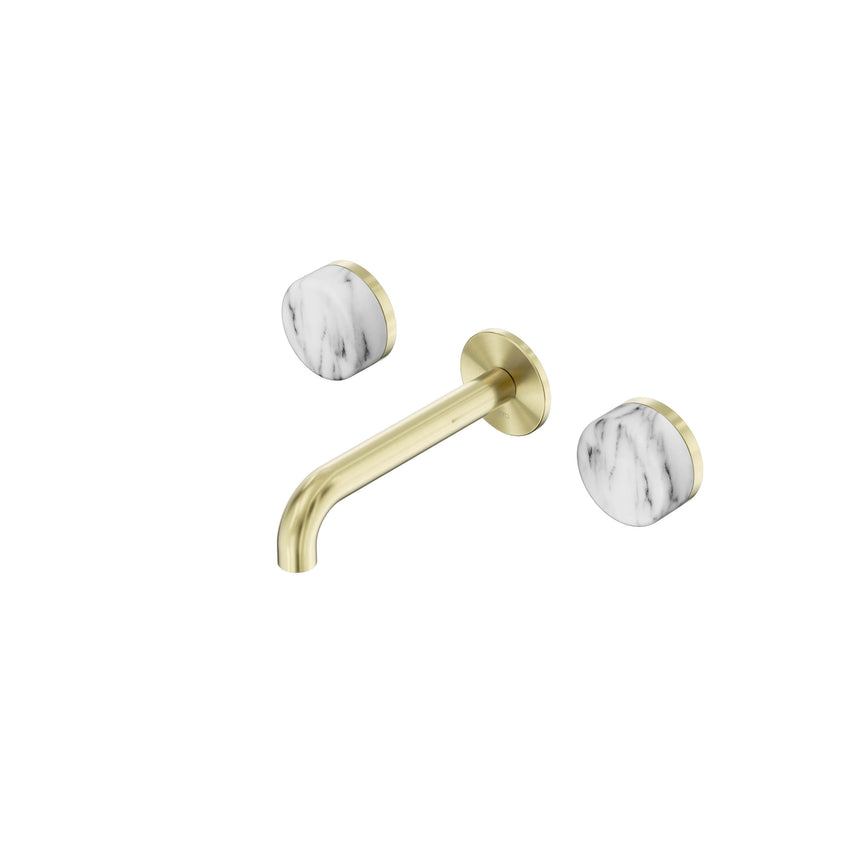 Nero Serenity Wall Basin Set 160mm Spout With Arabescato Corchia Handle Brushed Gold Tapware Nero Default Title