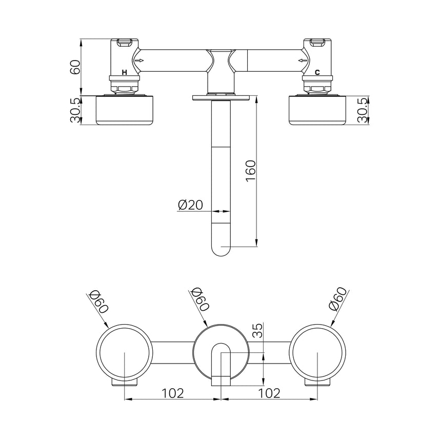Nero Serenity Wall Basin Set 160mm Spout With Metal Handle Brushed Nickel Tapware Nero