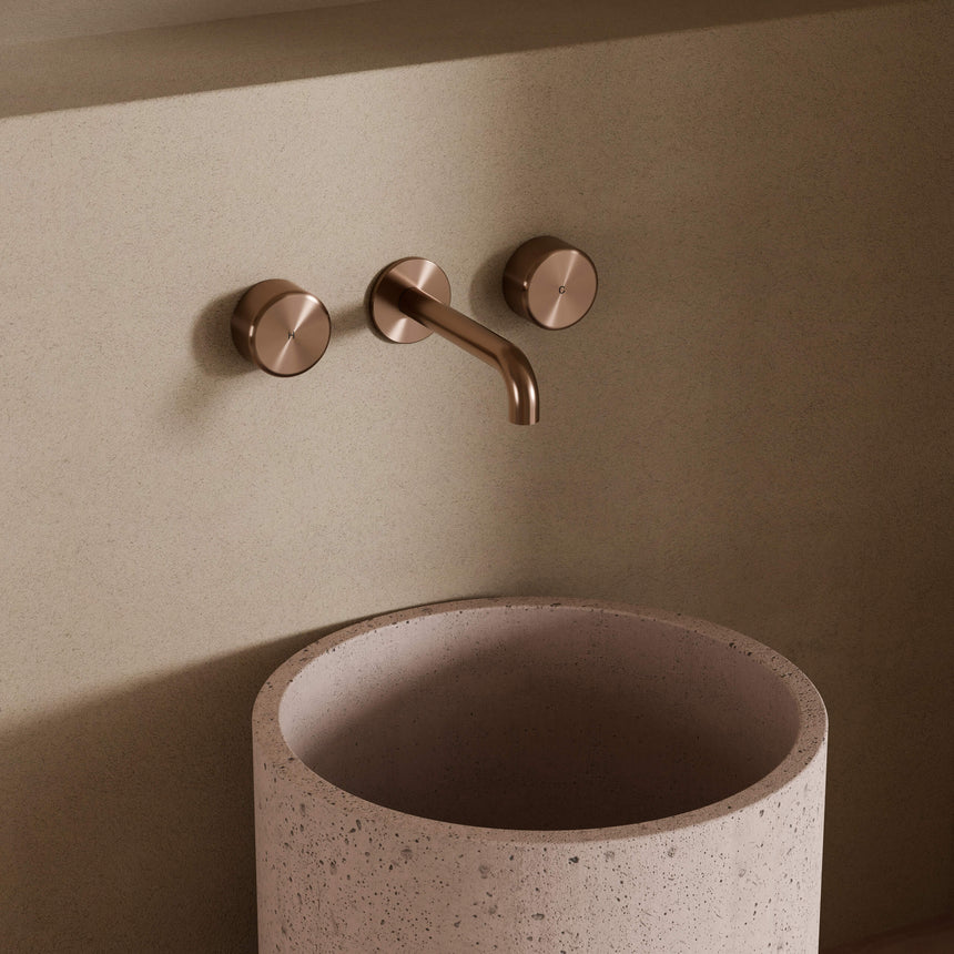 Nero Serenity Wall Basin Set 160mm Spout With Metal Handle Brushed Bronze Tapware Nero