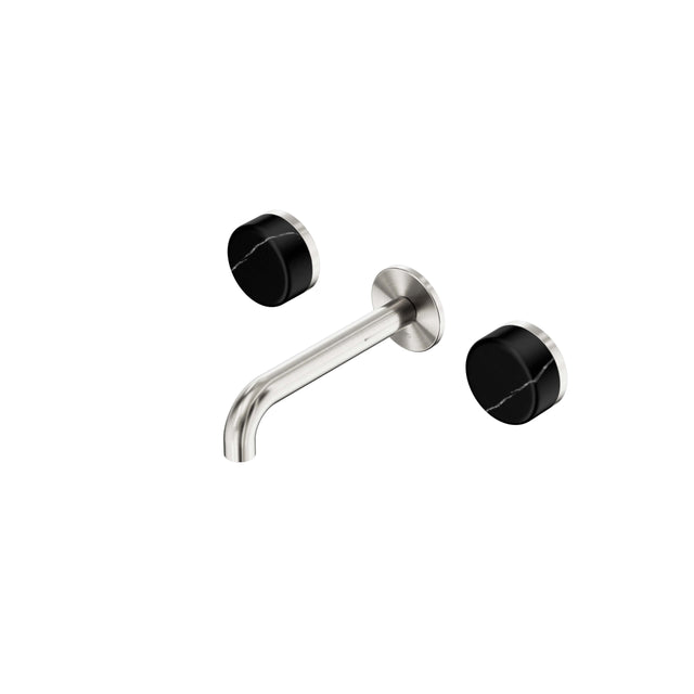 Nero Serenity Wall Basin Set 160mm Spout With Marquina Black Handle Brushed Nickel Tapware Nero Default Title
