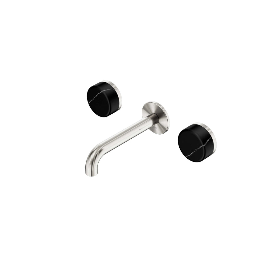 Nero Serenity Wall Basin Set 160mm Spout With Marquina Black Handle Brushed Nickel Tapware Nero Default Title