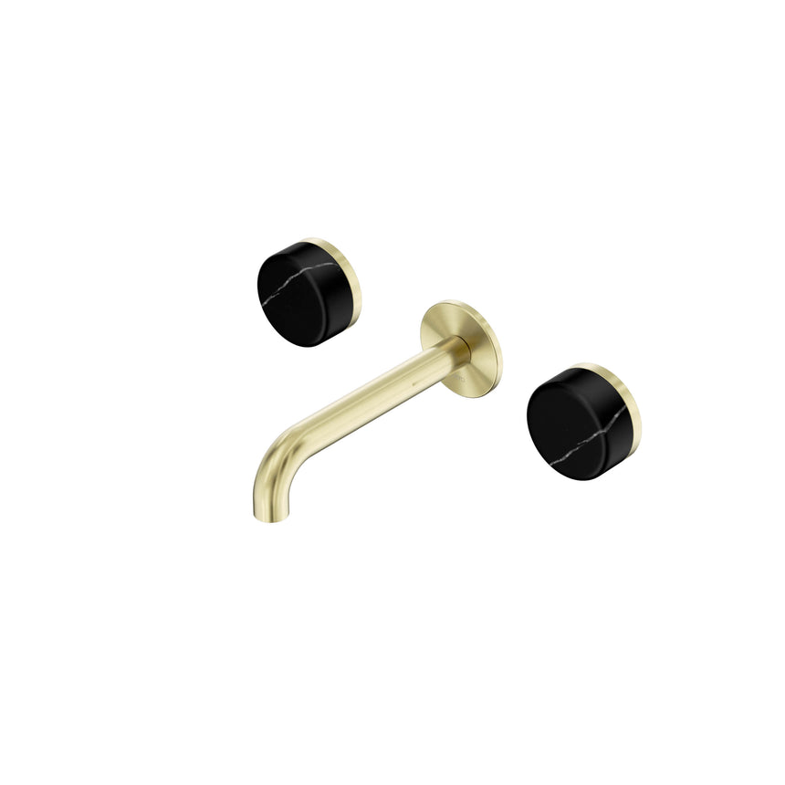 Nero Serenity Wall Basin Set 160mm Spout With Marquina Black Handle Brushed Gold Tapware Nero Default Title