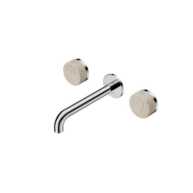 Nero Serenity Wall Basin Set 185mm Spout With Rome Travertine Handle Chrome Tapware Nero Default Title