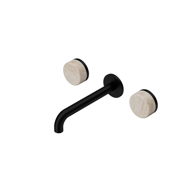 Nero Serenity Wall Basin Set 185mm Spout With Rome Travertine Handle Matte Black Tapware Nero Default Title