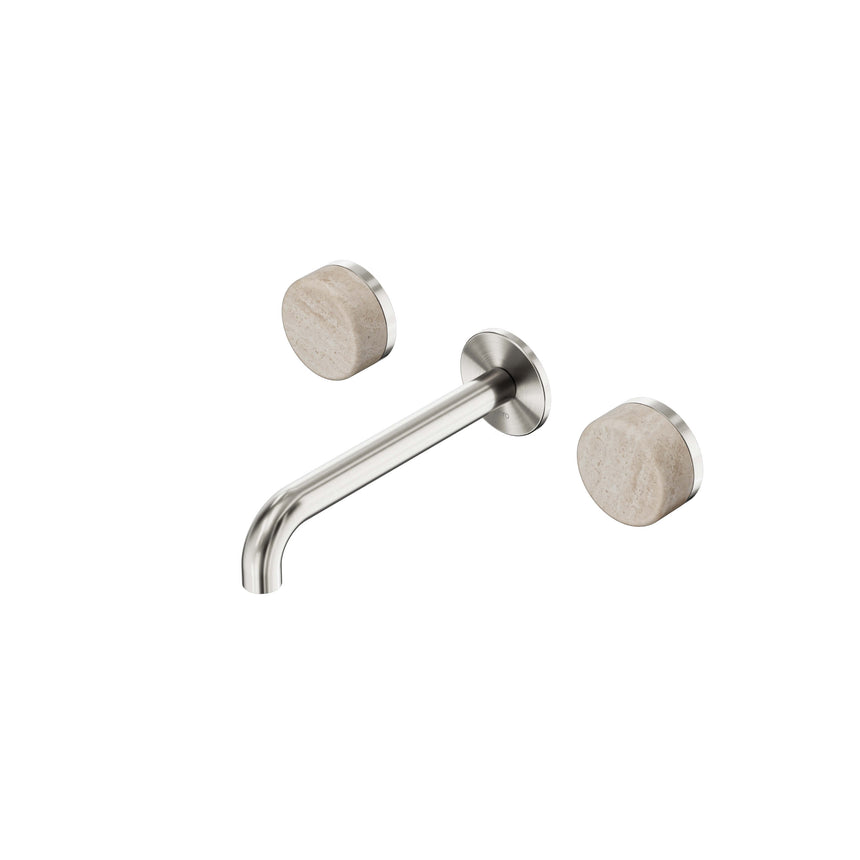 Nero Serenity Wall Basin Set 185mm Spout With Rome Travertine Handle Brushed Nickel Tapware Nero Default Title
