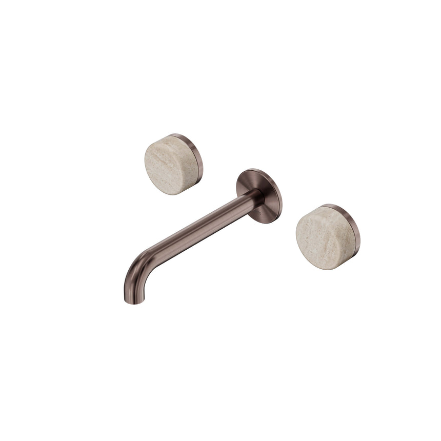 Nero Serenity Wall Basin Set 185mm Spout With Rome Travertine Handle Brushed Bronze Tapware Nero Default Title