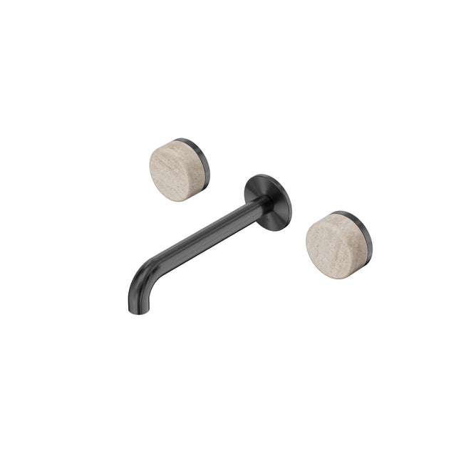 Nero Serenity Wall Basin Set 185mm Spout With Rome Travertine Handle Gun Metal Tapware Nero Default Title