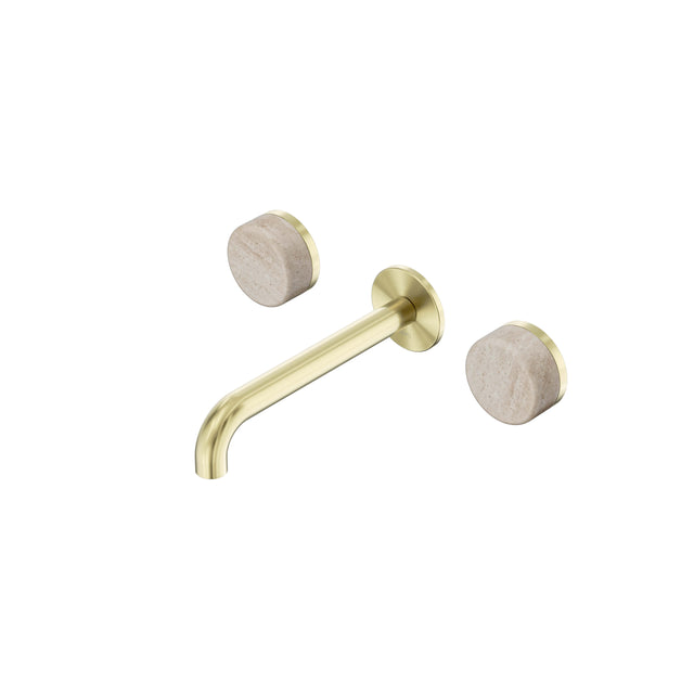 Nero Serenity Wall Basin Set 185mm Spout With Rome Travertine Handle Brushed Gold Tapware Nero Default Title