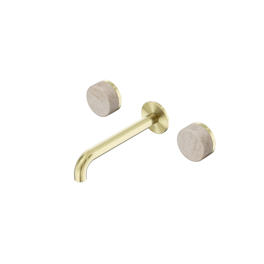 Nero Serenity Wall Basin Set 185mm Spout With Rome Travertine Handle Brushed Gold Tapware Nero Default Title