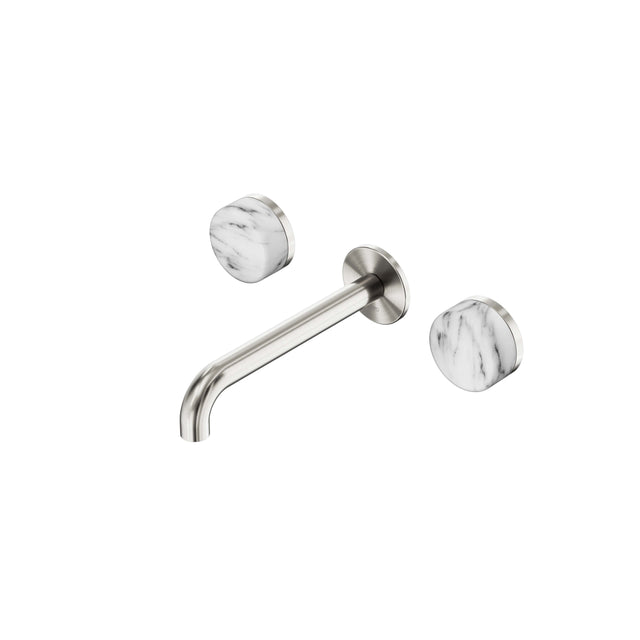 Nero Serenity Wall Basin Set 185mm Spout With Arabescato Corchia Handle Brushed Nickel Tapware Nero Default Title