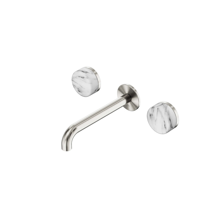 Nero Serenity Wall Basin Set 185mm Spout With Arabescato Corchia Handle Brushed Nickel Tapware Nero Default Title