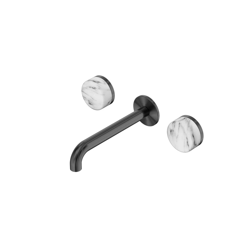 Nero Serenity Wall Basin Set 185mm Spout With Arabescato Corchia Handle Gun Metal Tapware Nero Default Title