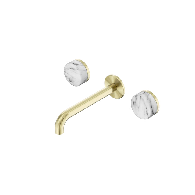 Nero Serenity Wall Basin Set 185mm Spout With Arabescato Corchia Handle Brushed Gold Tapware Nero Default Title