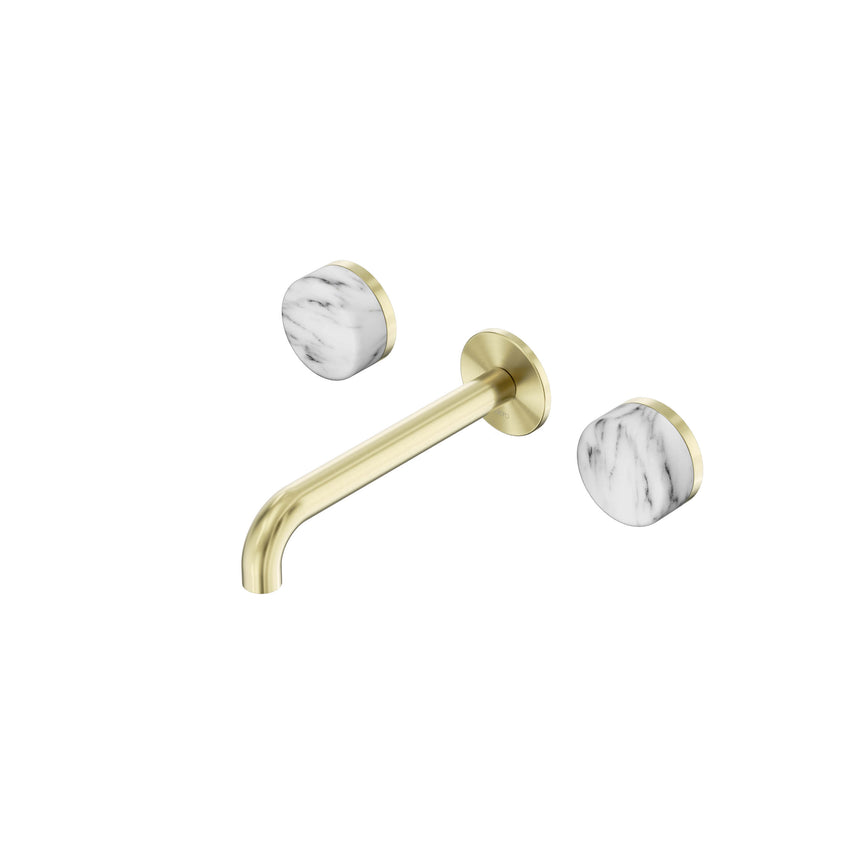 Nero Serenity Wall Basin Set 185mm Spout With Arabescato Corchia Handle Brushed Gold Tapware Nero Default Title