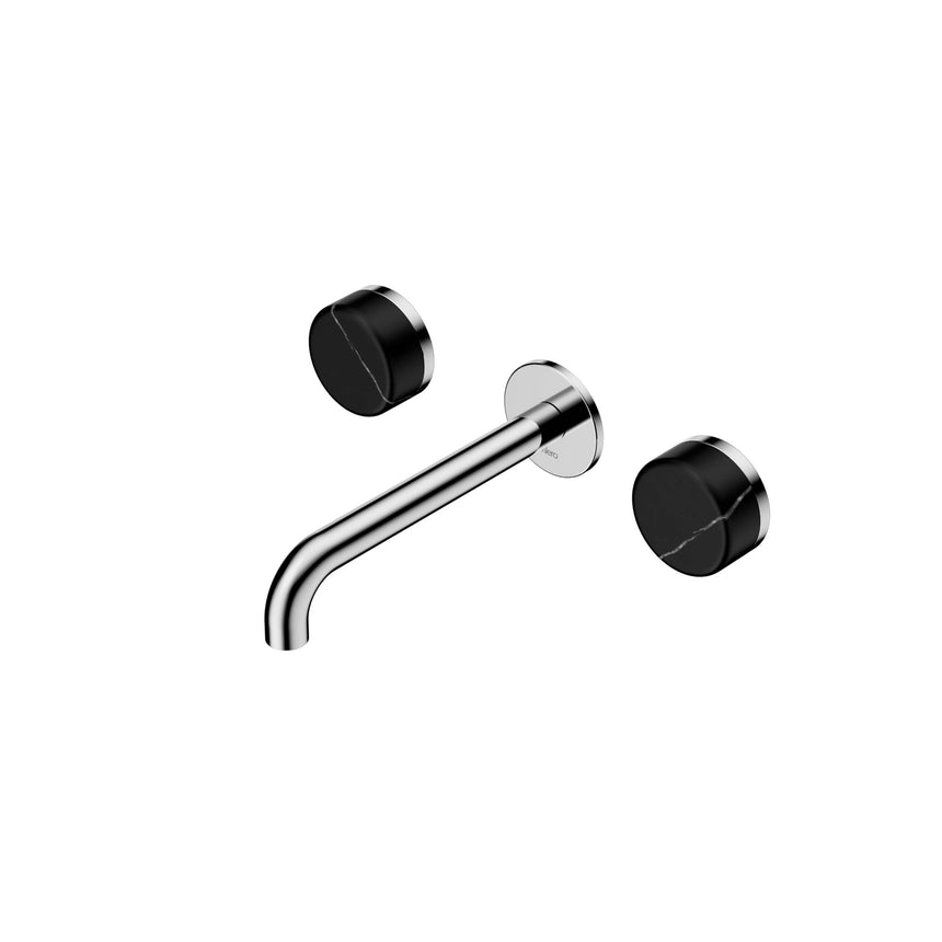 Nero Serenity Wall Basin Set 185mm Spout With Marquina Black Handle Chrome Tapware Nero Default Title