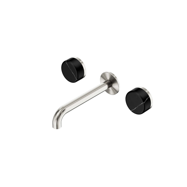 Nero Serenity Wall Basin Set 185mm Spout With Marquina Black Handle Brushed Nickel Tapware Nero Default Title