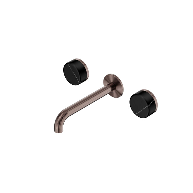 Nero Serenity Wall Basin Set 185mm Spout With Marquina Black Handle Brushed Bronze Tapware Nero Default Title