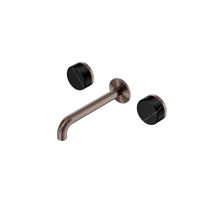 Nero Serenity Wall Basin Set 185mm Spout With Marquina Black Handle Brushed Bronze Tapware Nero Default Title