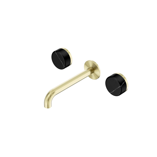 Nero Serenity Wall Basin Set 185mm Spout With Marquina Black Handle Brushed Gold Tapware Nero Default Title