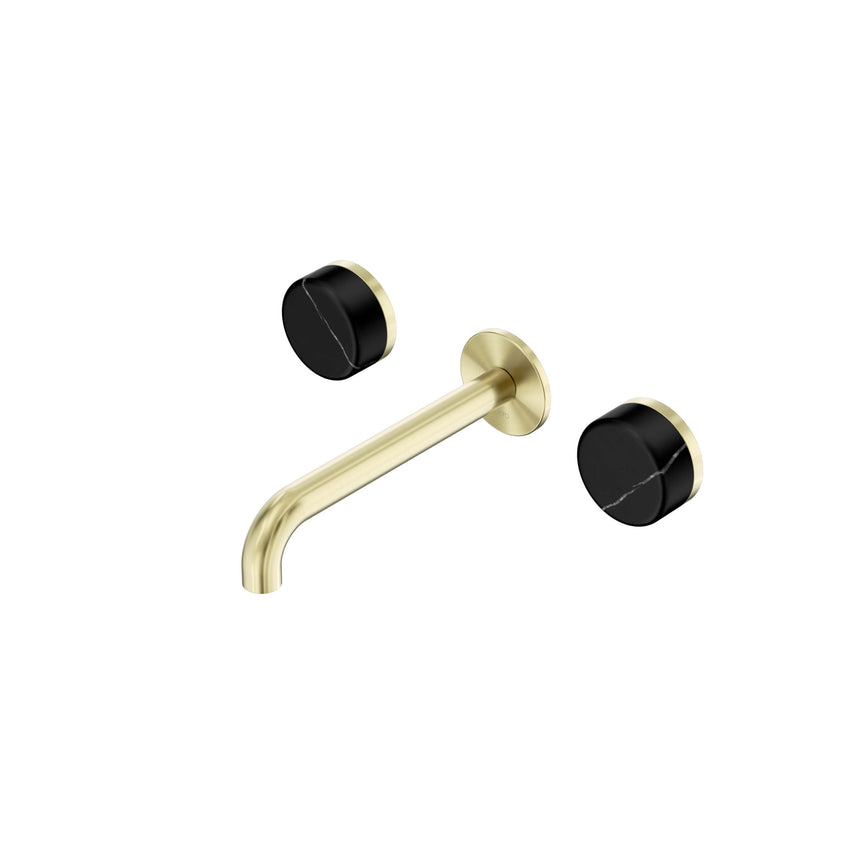 Nero Serenity Wall Basin Set 185mm Spout With Marquina Black Handle Brushed Gold Tapware Nero Default Title
