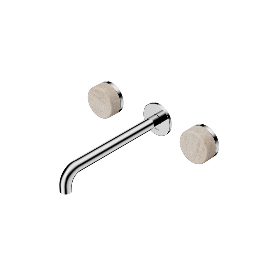 Nero Serenity Wall Basin Set 220mm Spout With Rome Travertine Handle Chrome Tapware Nero Default Title