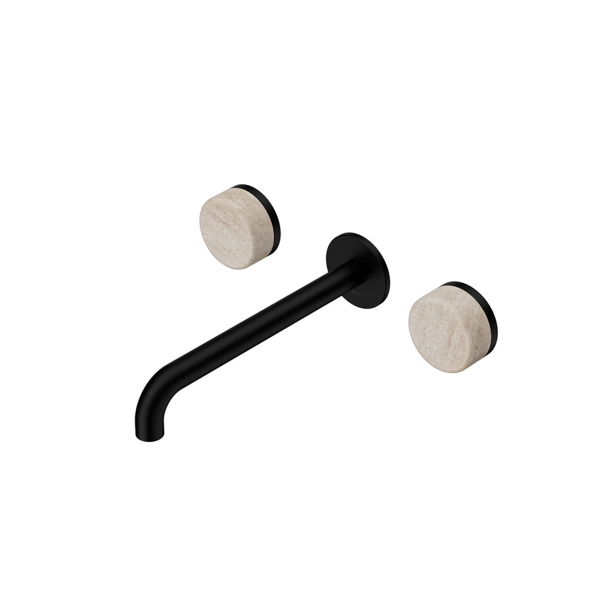 Nero Serenity Wall Basin Set 220mm Spout With Rome Travertine Handle Matte Black Tapware Nero Default Title