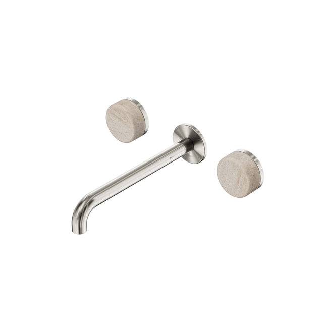 Nero Serenity Wall Basin Set 220mm Spout With Rome Travertine Handle Brushed Nickel Tapware Nero Default Title