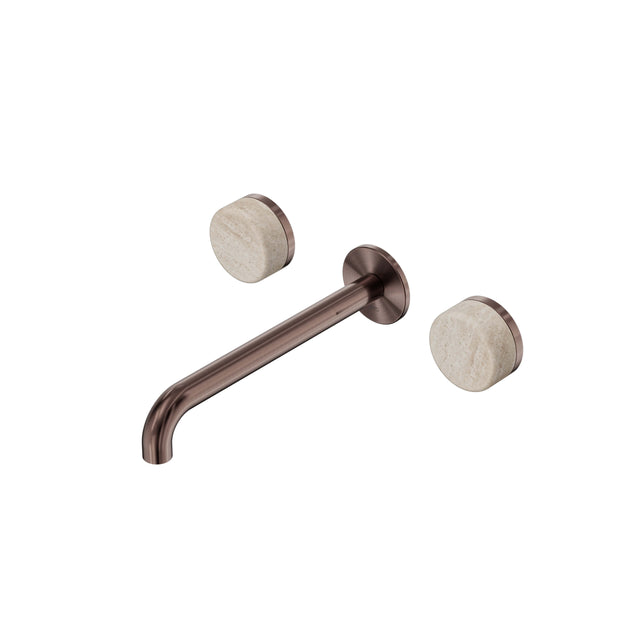 Nero Serenity Wall Basin Set 220mm Spout With Rome Travertine Handle Brushed Bronze Tapware Nero Default Title