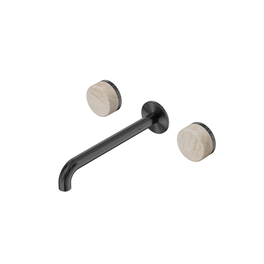 Nero Serenity Wall Basin Set 220mm Spout With Rome Travertine Handle Gun Metal Tapware Nero Default Title