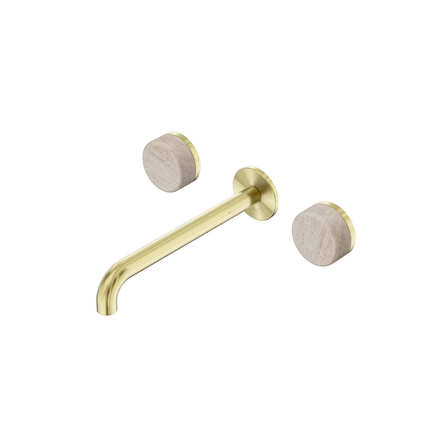 Nero Serenity Wall Basin Set 220mm Spout With Rome Travertine Handle Brushed Gold Tapware Nero Default Title